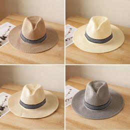 Berets Wide Brim Fedora Panama Jazz Straw Hat Sun Summer Cap Men WomenBerets