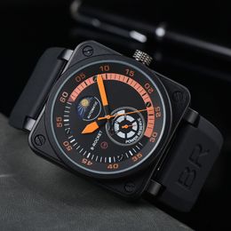 2023 Armbanduhr Männer Automatische mechanische Uhr Bellbraun Leder Black Gummi Ross Armbanduhren Multifunktion Sechs Stiche Vv04