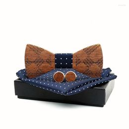 Bow Ties Handmade Wooden For Mens Wood Bowties Handkerchief Cufflinks Set Women Butterfly Cravat Gravata Tie Donn22