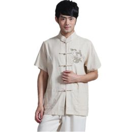 Ethnic Clothing Shanghai Storey Arrival Beige Linen Tai Chi Shirt Chinese Traditional Tang Suit Kungfu For ManEthnic