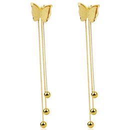 Dangle & Chandelier Fashion Rose Gold Frosted Butterfly Earplugs Hanging Three Steel Ball Tassel Earrings For Women Jewellery WholesaleDangle