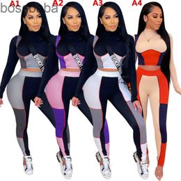 Women Tracksuits Designers Clothes 2021 Joggers Suit Sets Panelled Color Fashion Slim matching crop top Hip gym leggings Tight Two Piece Set