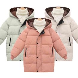 2021 New Winter Girls Jacket Long Style Keep Warm Hooded Windbreaker For Girl Children Birthday Gift Outdoor Kid Heavy Jacket J220718
