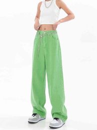 Green Retro Baggy Jeans Women's Pockets Wide Pipes Pants Streetwear Casual Harajuku High Waist Denim Straight Pants Mujer 2022 L220726