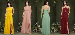 Multi Designs Summer Chiffon Bridesmaid Dresses A Line Backless Split Long Wedding Guest Party Evening Gowns Custom Made BM3108-3110