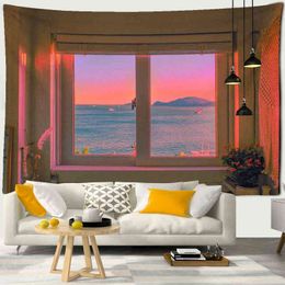 Tapestry Japanese Healing Wind Window Carpet Wall Hanging Background Fabric Boh