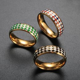 Cluster Rings France National Flag Enamel Ring Trendy Colorful Oil Dripping Grid For Women Men Daily Party Jewelry Gift WholesaleCluster