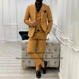 Men's Suits & Blazers Fashion Yellow Men Suit Wedding Groom Tuxedo Formal Business Blazer Slim Fit Banquet 3 Piece Set Jacket Vest Pants Cos