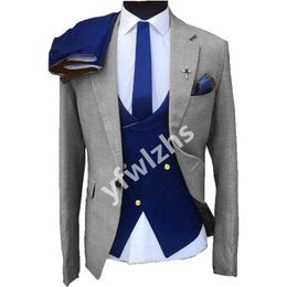 Custom-made One Button Men Suits Notch Lapel Groomsmen Groom Tuxedos Wedding/Prom/Dinner Man Blazer Jacket Pants Tie Vest M76