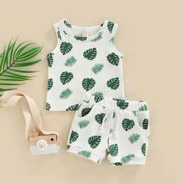 Clothing Sets 0-24M Infant Baby Girls Boys 2pcs Clothes Leaf Printed Sleeveless Vest Tops Elastic Shorts ClothingClothing