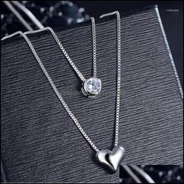 Chains Necklaces Pendants Jewellery Anenjery 925 Sterling Sier Necklace Double Layer Chain Zircon Heart Fo Dhazo