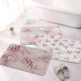 Carpets Pink Rose Gold Marble Printed Flannel Floor Mat Bathroom Decor Carpet Non-Slip For Living Room Kitchen Welcome DoormatCarpets