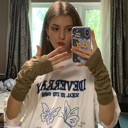 Five Fingers Gloves 2022 Warmer Winter Women Stylish Hand Girl Arm Crochet Knitting Hollow Heart Mitten Warm Fashion