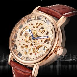 Wristwatches OYW Brand Man Mechanical Self Wind Men Relogio Masculino Luxury Gold Skeleton Dial Leather Strap Dress Watch