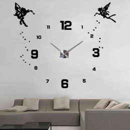 Large 3D Wall Clock Modern Design Silent Mechanism 47 Inch Acrylic Wall Sticker Clock for Kid's Room Decor G220422