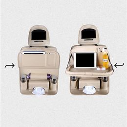 Car Organiser Seat Storage Bag PU Foldable Table Tray Travel Tissue Box Multifunctional BoxCar