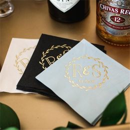 Personalized Wreath Wedding Paper Napkins Custom Mr & Mrs Cocktail Beverage Paper Serviette Bridal shower Table Decor Napkins 220608