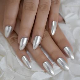 False Nails Stiletto Metal Full Fake Nail Sharp Head Medium Artificial Gray Matte Pure Color Simple Tips Prud22