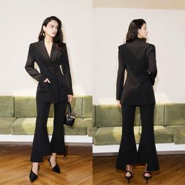 Women's Two Piece Pants Sexy Elegant Women Suits Vintage Notched Lapel Lace Up Slim Fit Blazer Flare Custom Made Party Daily DressesWomen's