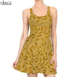 Women Dress Leaves Pattern 3D Printed Mini Dress for Fashion Female Sleeveless Dresses Brown Dress Beach Style 220616