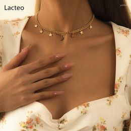 Pendant Necklaces Lacteo Steampunk Twisted Cuban Chain Clavicle Choker Necklace Cute Moon Star Metal Sequin JewelryPendant Godl22