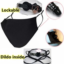 BDSM Deep Throat Gag Face Mask With Lock Open Mouth Dildo Ball Restraint Sex Toys Bomdage Rubber 220711