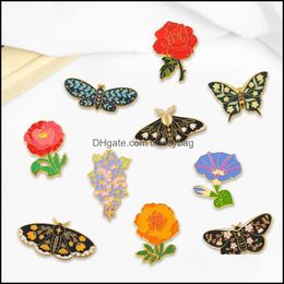 Pins Brooches Jewelry Pins Creative Trendy Cartoon Flowers And Butterflies Oil Drop Lapel Brooch Badge Pin Bag Gift Men Wome Dho7Z