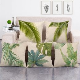 Cushion/Decorative Pillow Linen Cushion Case Tropical Plants Print Throw Pillows Cover Living Room Decorative Pillowcase Square CoverCushion