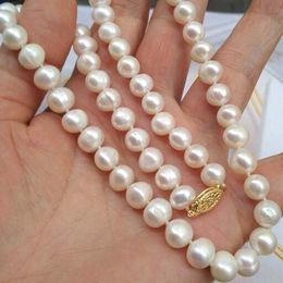 genuine natural 8-9mmwhite south sea pearl necklace 18"14k