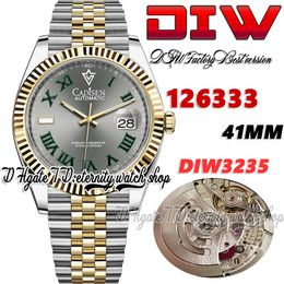 DIWF diw126333 SA3235 Automatic Mens Watch 41MM Fluted Bezel Grey Dial Roman Markers 904L Jubileesteel Bracelet With Same Serial Warranty Card eternity Watches