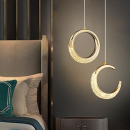 Pendant Lamps Originality Moon/Ring Design Modern LED Chandelier Lights Golden Crystal Lamp For Bedroom Kitchen Loft El Decor LampsPendant