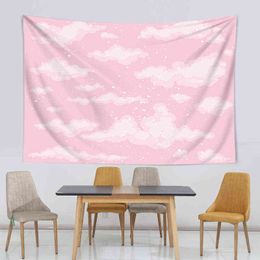 Pink Sky Girl Kawaii Room Wall Rugs Beach Towel Blanket Hanging Picnic Yoga Mat Home Background Beauty Living J220804