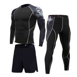 Man Compression Quick Drying Sports Suit Perspiration Fitness Training Kit Rashguard Male Sportswear Jogging Running Clothes Y220420