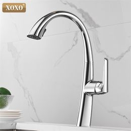 XOXO Kitchen Faucet Pull Out Cold and hot Chrome Kitchen Tap Single Handle 360 Degree Water Mixer Tap Torneira Cozinha 83037 T200424