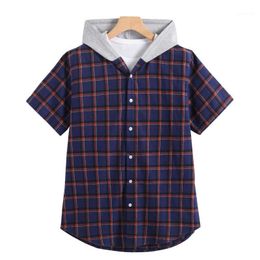 Men's Fashion For Spring Is A Patchwork Checked Short-sleeved Hooded Casual Shirt Men 5100 Polos