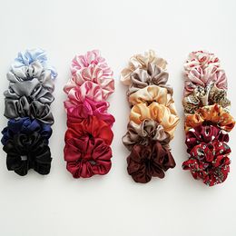 Scrunchies Hairbands Solid And Floral Print Satin Hair Bands Large intestine Hairs Ties Ropes Girls Ponytail Holder Accessories M4103