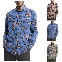 Men's Casual Shirts Large Shirt Button Size Winter Jacket Printing Lapel Blouse And Autumn Top Coat Men