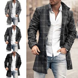Men's Wool & Blends Stand-up Collar Mid-length Slot Pocket Casual Coat Woollen Cloth With Material Polyester Cotton Soft Comfy Windbreaker Vi