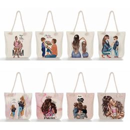 Evening Bags Custom Cute Cartoon Super Mama Print Big Size Handbag Mom And Baby Folding Women Casual Tote Travel Practical Portable Beach Ba