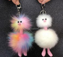 Colorful Fur Ball Keychain Party Favor Cute Plush Ostrich Ornaments Animal Shape Backpack Car Acces AA