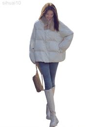 Shiny White Duck Down Cotton Jacket Women 2022 New Winter Korean Version Fashion Thickened Warm Coat Stand Collar Top L220730