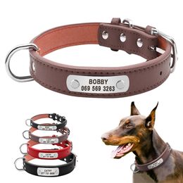 Large Durable Personalized Dog Collar PU Leather Padded Pet ID Collars Customized for Small Medium Large Dogs Cat 4 Size 220610
