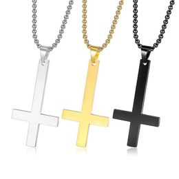 Fashion Stainless Steel Inverted Cross Gold Silver Colour Necklace For Women Men Pendant Necklaces Jewellery