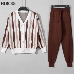 HLBCBG Women Harem Pants Tracksuits Auutmn Winter Warm Hooded 2/ Two Piece Sweater Sets Sportwear Outfits Knitted Suits 220315