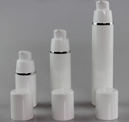 100pcs 15ml 30ml 50ml PP Plastic Airless Bottles White Airless Vacuum Pump Lotion Bottle with Silver Line