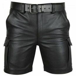 Thoshine Brand Summer Men Leather Shorts Elastic Outerwear Short Pants Male Fashion PU Faux Leather Shorts 220507