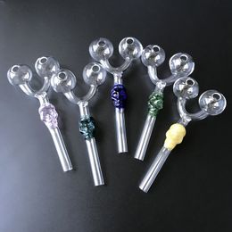 Double Skull Ball Burner Style Pyrex Glass Burner Pipe Colorful Smoking Accessories Oil Burners Pipes Mini Multi Colors Heady Dab Rig For Tube Tobacco Dry Herb