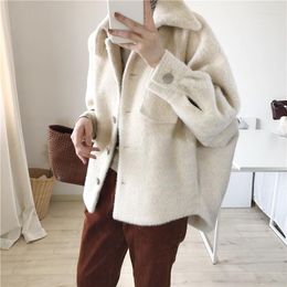 Women's Wool & Blends 2022 Autumn Winter Women Grey Coat Ladies Solid Casual Coats Single Breasted Turn-down Collar Jakects Bery22