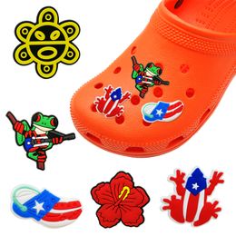 moq 100pcs Puerto Rico style croc JIBZ charms 2D Soft pvc Shoe accessories Shoes Buckles shoe charm decoration fit men women's sneaker kids wristlets