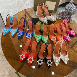 Plus Size Fashion Sun Decor Designer Luxury Women Sandals Summer Rhinestone Black Satin High Heels Red Banquet Shoes 34-43 7CM 9CM mules